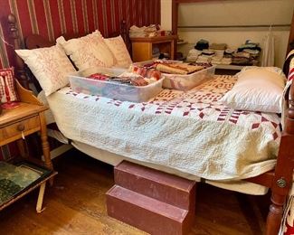 Wonderful antique bed with step stool, see next photo