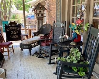 front porch is filled with vintage, sorry the large birdhouse at end of porch is not for sale