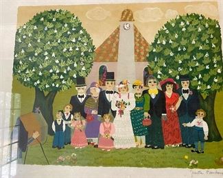 Signed and numbered piece by French artist Josette Bardoux The Country Wedding. It is super charming