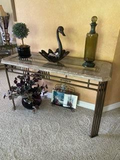 Marble top sofa table, end tables and coffee table. 