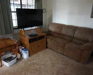 Couch, end table, TV, TV Cabinet