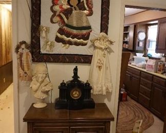 serving buffet,  mantle clock , decor