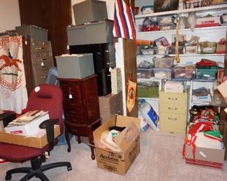 craft and sewing, desk chair, file cabinets, jewelry armoire
