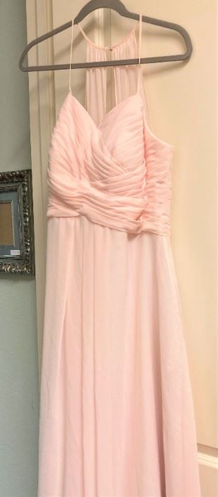 Full length pale pink evening wear