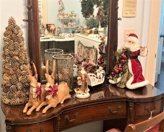 Mahogany vanity; needlepoint seat parlor chair