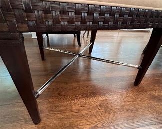 Chrome base stretchers on woven leather chairs 