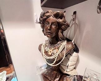 Bronze bust and jewelry 