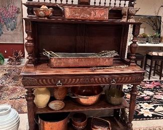 Carved walnut server cabinet 