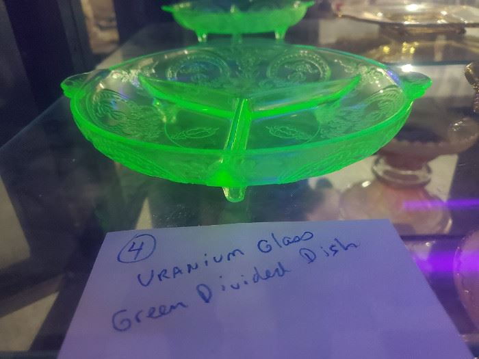 Uranium / vaseline glass green depression divided dish