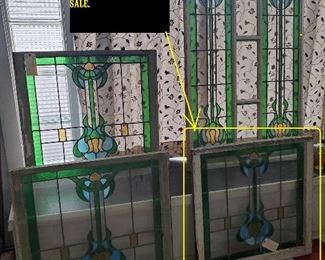 4 stained glass windows in matching pattern, sold seperately.  Some small cracks here and there. 