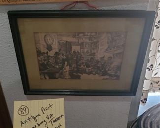 Antique Williamsburg VA Tavern print w story on back. 
