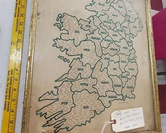 Old Irish International Airlines map of Ireland dated 1963, found framed behind a portrait print of John F. and Jackie Kennedy. 