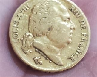1819 gold coin 20 francs, France.  Louis XVIII.  Over 200 years old. 