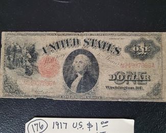 1917 US WW1 era red seal dollar bill / currency.  Hard to find. 