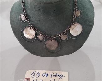 Antique oxidized sterling silver coin necklace