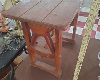 Antique oak wagon wheel spoke table.  There are 3 of these in this auction. 