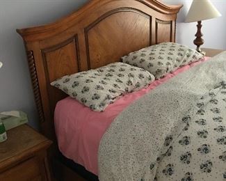 Oak bed with headboard and footboard and 6 month old mattress 