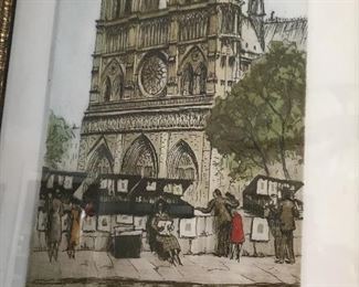 Paris St. Michael Church with original signature by artist Barry