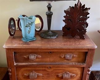 Antique Stained Glass Lamp, Travel Mirror, Washstand and more