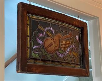 Beautiful Antique Stained Glass Window with Violin
