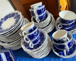 Large Antique set of  Vinranka Flow Blue Ivy China Set