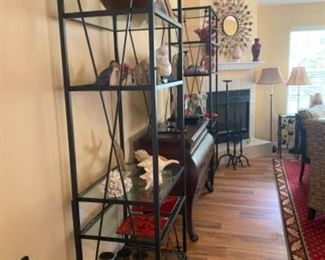 #13 - $360 Pair of glass top metal shelves with arrows 7'Hx30Wx20D 