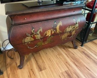 #14 - $340 Red chinoiserie wood chest drawers 4Lx20Dx3T