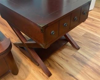 #31 - $150 - Campaign style side table 28Dx2Wx2H
