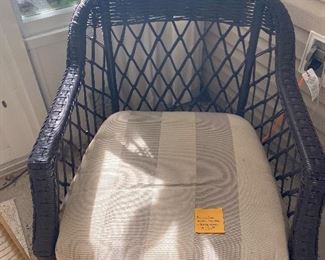 #42 - $170 - All weather wicker brown armchair + setee swing with pillows 