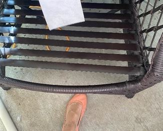 #42 - $170 - All weather wicker brown armchair + setee swing with pillows 