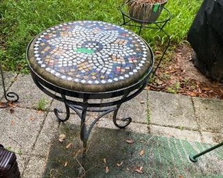 $60 Set of 2 of mosaic top round side tables 