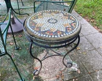 $60 Set of 2 mosaic top round side tables 