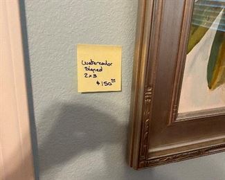 #52 - $150 - Watercolour of still life flowers & butterfly signed 28x36