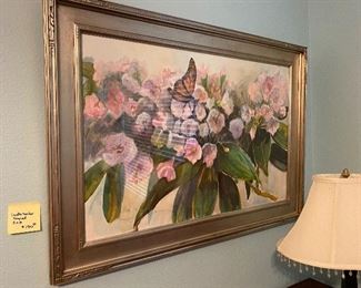 #52 - $150 - Watercolour of still life flowers & butterfly signed 28x36