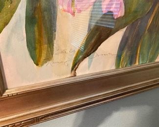 #52 - $150 - Watercolour of still life flowers & butterfly signed 28x36