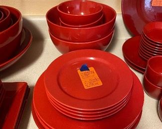 $50 red German small set of pottery china 