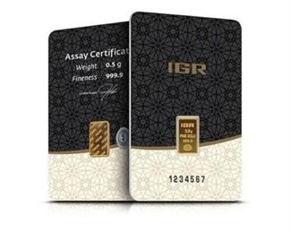 Lot 802
0.5 gram IGR Gold Bar - Istanbul Gold Refinery - 999.9 Fine in Sealed Assay