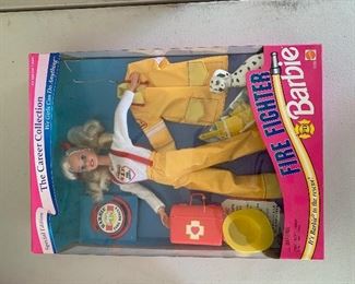 Many collectible Barbies and other collectible figurines   with original packaging- Fire Fighter Barbie