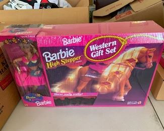 Many collectible Barbies and other collectible figurines   with original packaging- High Stepper Western Gift Set