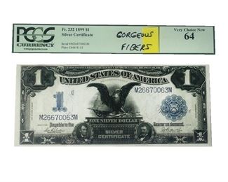 Lot 85
1899 Black Eagle Silver Certificate; PCGS Very Choice New 64, Gorgeous Fibers