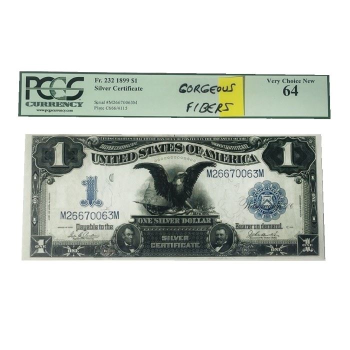 Lot 85
1899 Black Eagle Silver Certificate; PCGS Very Choice New 64, Gorgeous Fibers