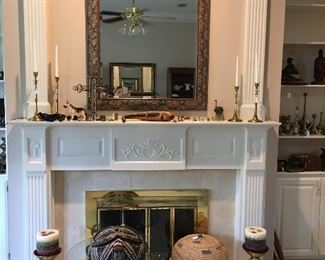 Mirror, brass, small collectibles