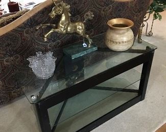 TV shelf, brass uicorn