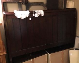 Full bed frame with under drawer shelves