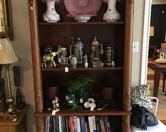 Bookshelf, Fenton, tankards, white stool