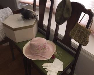 Vintage accessories- Hats, gloves, purses and hankies.
