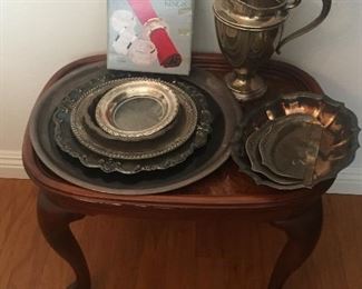 Silver serving pieces.