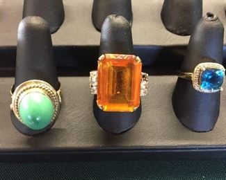 Vintage rings with precious stones and gold bands