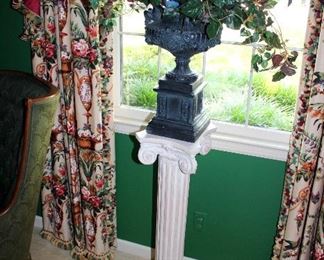 Column pedestal, silk plant in urn