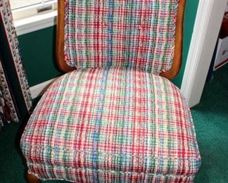 Plaid upholstered side chair